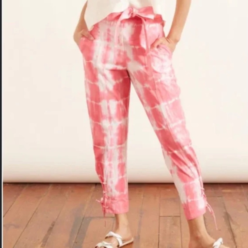 LoveShackFancy Pink and White Tie-Dye Cropped Pants 2